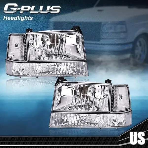 G-PLUS Bright Headlight Assembly with Corner Signal & Fog Signal Bumper Headlamps, Automotive Car Light Headlight Replacement Truck Accessories for 1992-1996 Ford F150, F250, F350, Bronco