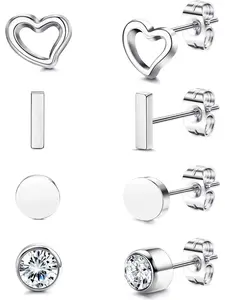 20G Titanium Earrings Studs for Sensitive Ears, Hypoallergenic Implant Grade Titanium Stud Earrings for Women Men| Cz Bar Tiny Dot Heart Titanium Cartilage Earring Nap Sleeper Piercing Earrings Mens Earrings Set