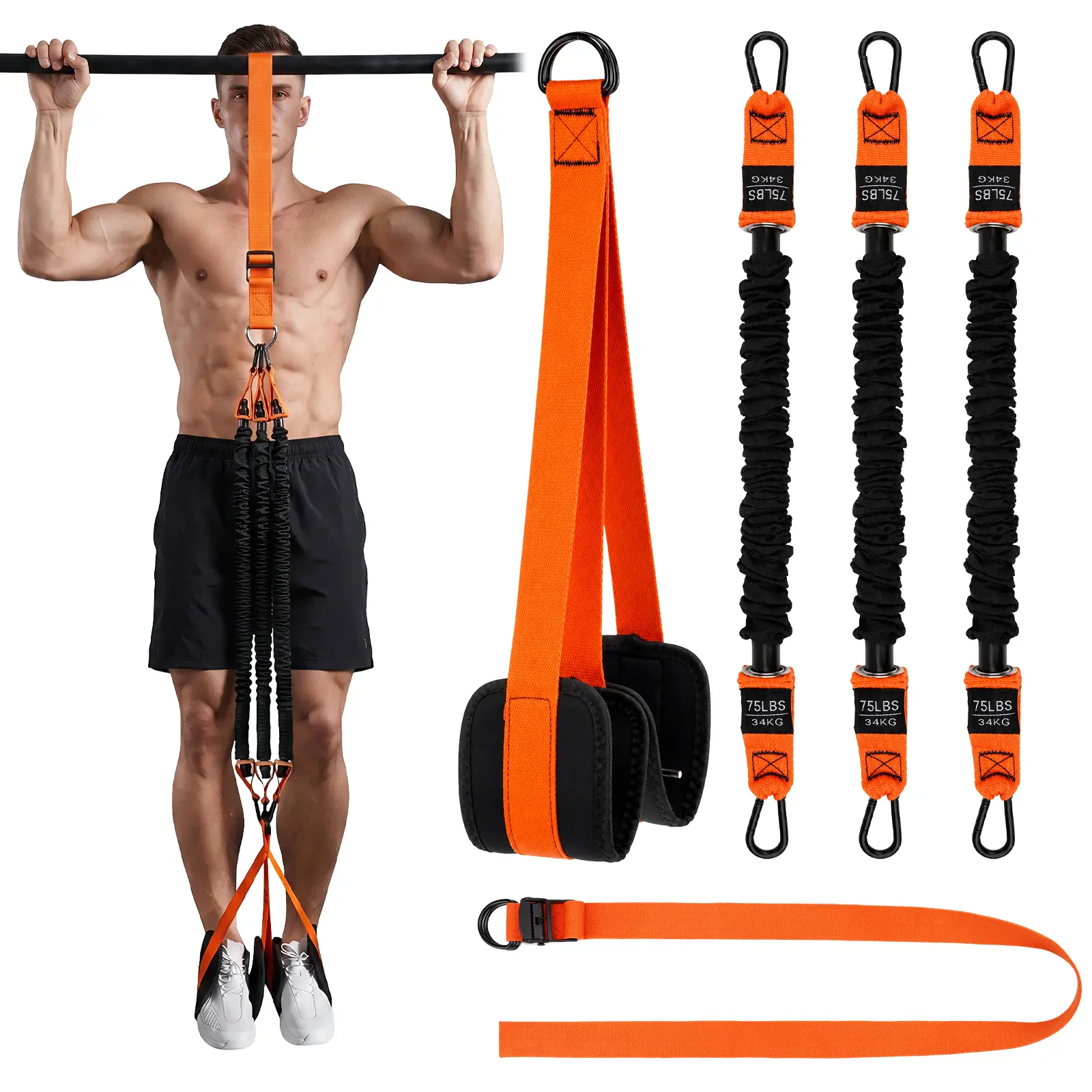 Adjustable Pull Up Assistance Bands with Double Foot Support, Full Body Resistance Pull Trainer, Home Fitness Workout Equipment for Core, Arms, Legs Training, Suitable for Men and Women