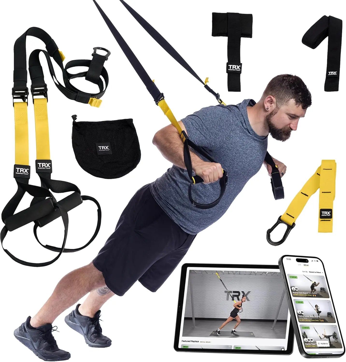2-in-1 Suspension Trainer Home Gym System - Complete Strength Training Kit for HIIT, Full-Body Workouts, Includes Indoor & Outdoor Anchors for Home or Outdoor Use
