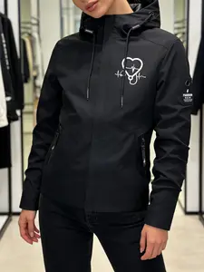 Women's Hooded Fitted Windbreaker Jacket, Casual Outerwear, Front Heart EKG Stethoscope Medical-Themed Print Stylish Casual Windproof Water-Resistant Breathable Ideal for Young Ladies Daily Commute Leisure Outings in Spring Autumn Winter
