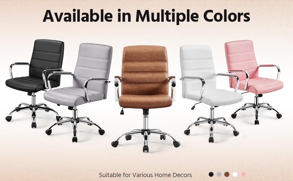 Yaheetech Office Chair Mid-Back Swivel Desk Chair with Arms PU Leather Height Adjustable Office Executive Chair