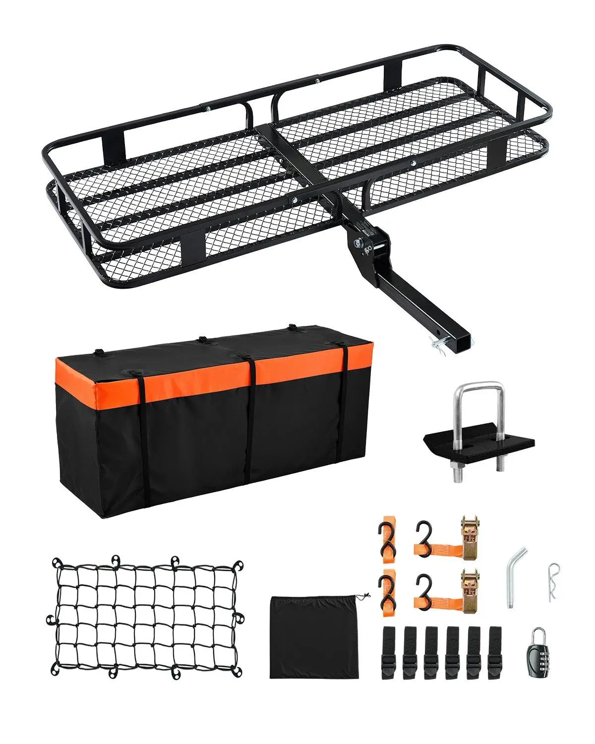 【DealsForYouDays】VEVOR 500 lbs Hitch Cargo Carrier Folding Hitch Cargo Carrier with Cargo Net
