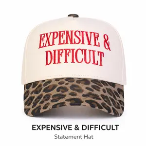 “Expensive & Difficult” Embroidered Leopard Print Baseball Cap – Funny Statement Trucker Hat for Women, Adjustable Trendy Cap, Cute Birthday Gift, Mother’s Day Gift, Fashion Outfit Accessory