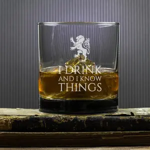 Drink and I Know Things Whiskey Glass, Engraved rocks glass, Game of Thrones