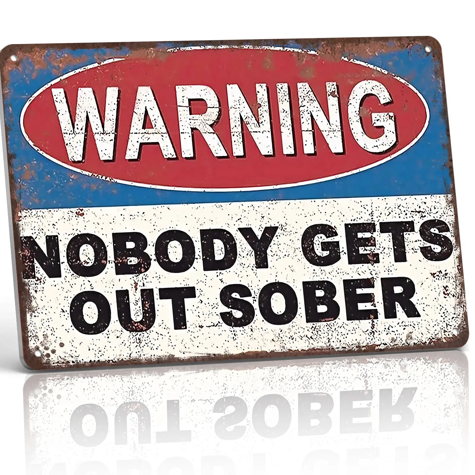12x8 in Rectangle Aluminium Decorative Wall Sign - "Warning Nobody Gets Out Sober" Vintage Plaque, American Retro Art Deco Home Bar Signs, Gift for Beer Lovers