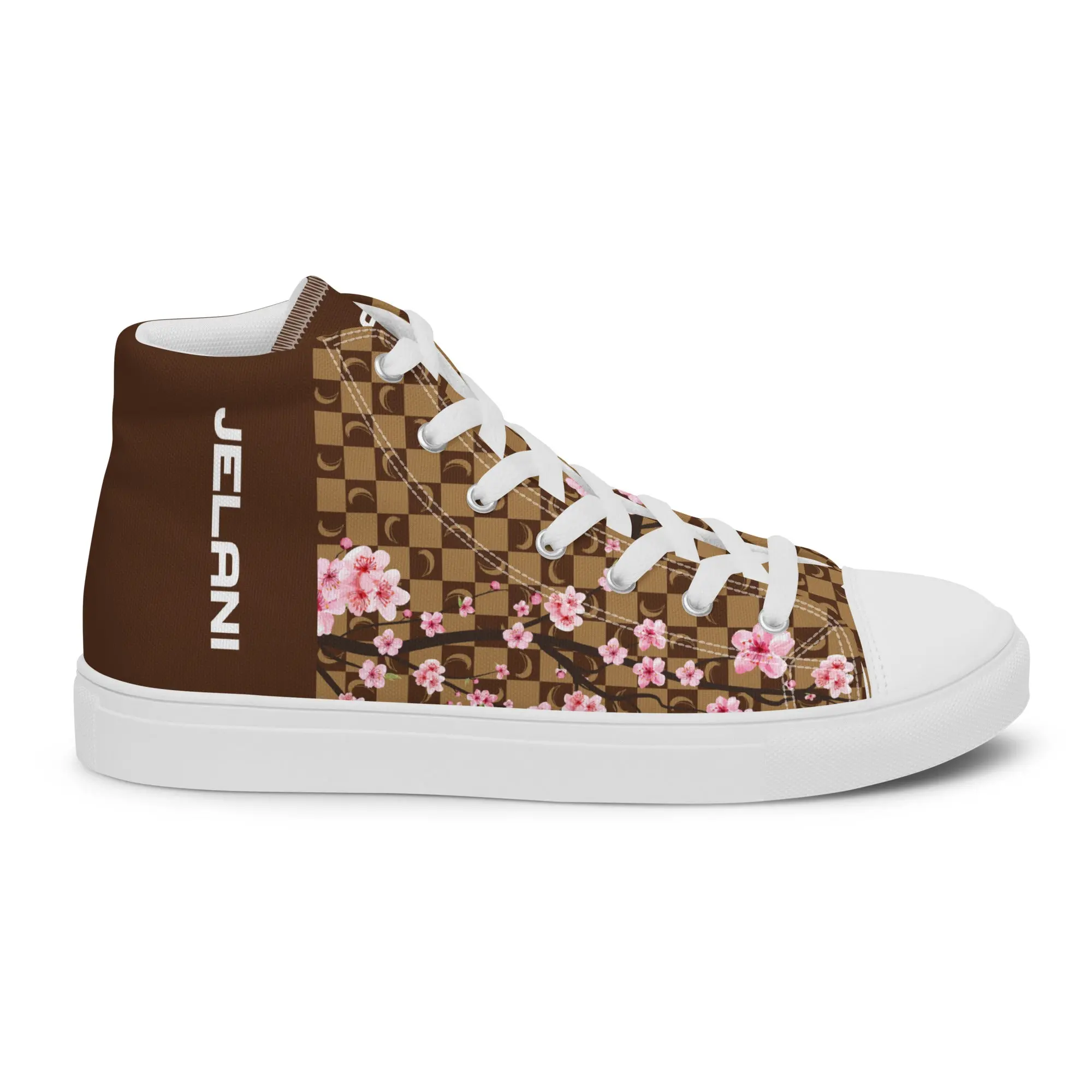 J-MOON Signature Chess Floral Women’s High Top Canvas - Chocolate Cherry Blossom