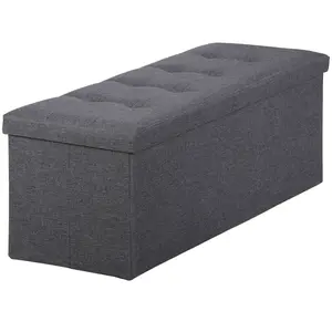 LEMY 43 Inch Folding Storage Ottoman Bench, Large Collapsible Fabric Toy Chest and Footrest Stool for Living Room, Bedroom End of Bed, Entryway, Sturdy MDF Frame with Large Storage Space