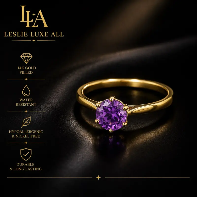 Leslie Luxe All 14K Gold Filled Water Resistant Hypoallergenic & Nickel Free Durable Long Lasting Emerald Ring