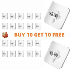 BUY 10 GET 10 FREE  20PCS Adhesive Frame Hooks Wall Mount Self-Adhesive Hooks Suitable for Bathroom and Kitchen Decoration