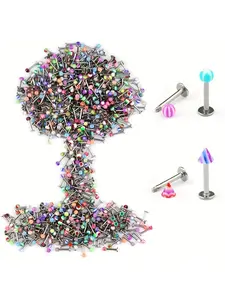 Colorful Labret Lip Ring Studs, Vertical Labret Jewelry, Stainless Steel Cartilage Tragus Daith Helix Piercings, Punk Style Body Jewelry for All Seasons