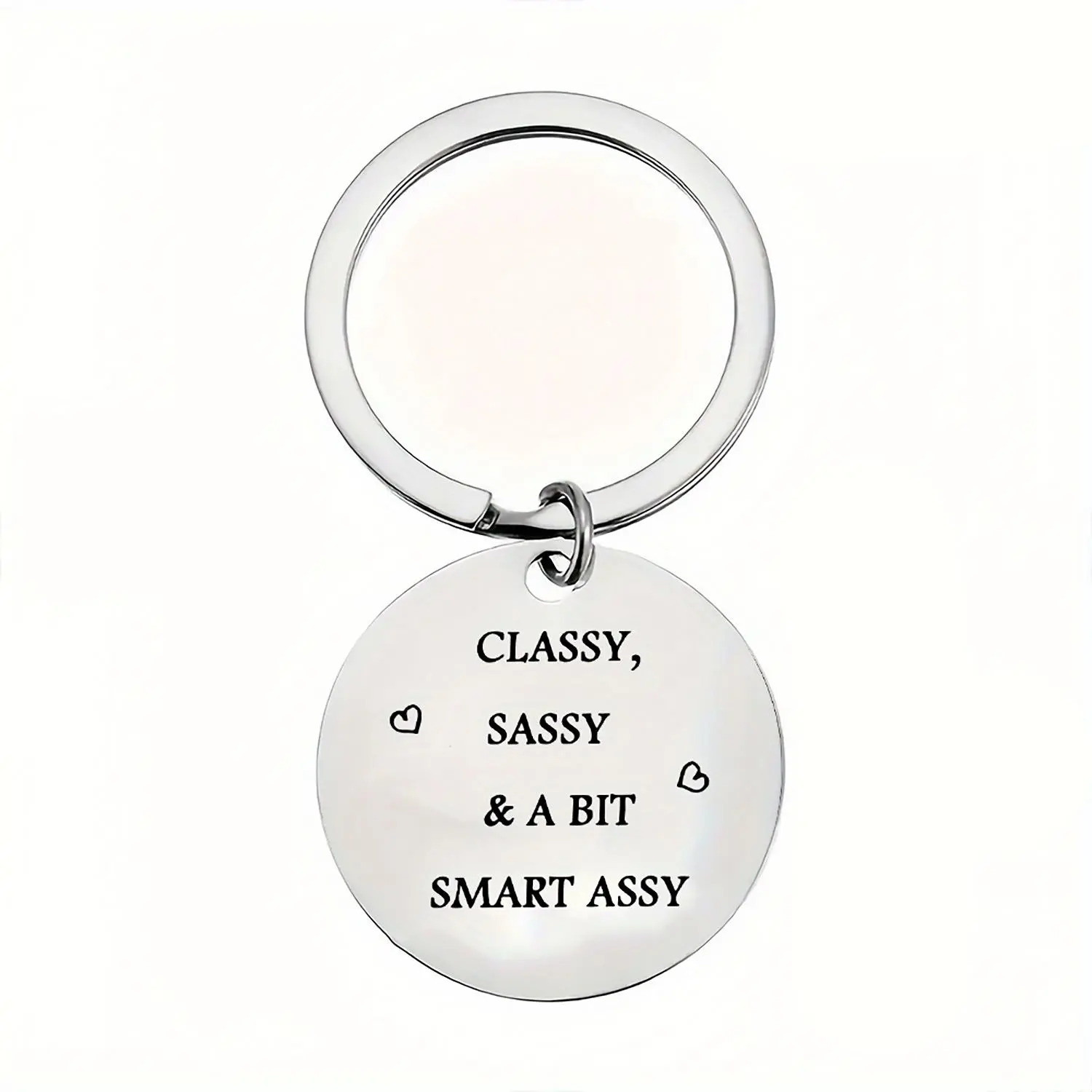 Stainless Steel Keychain, Classy, Sassy, Smart Assy Letter Pattern Keychain for Car Keys, Round Shaped Keychain for Car, Key Decoration Accessories