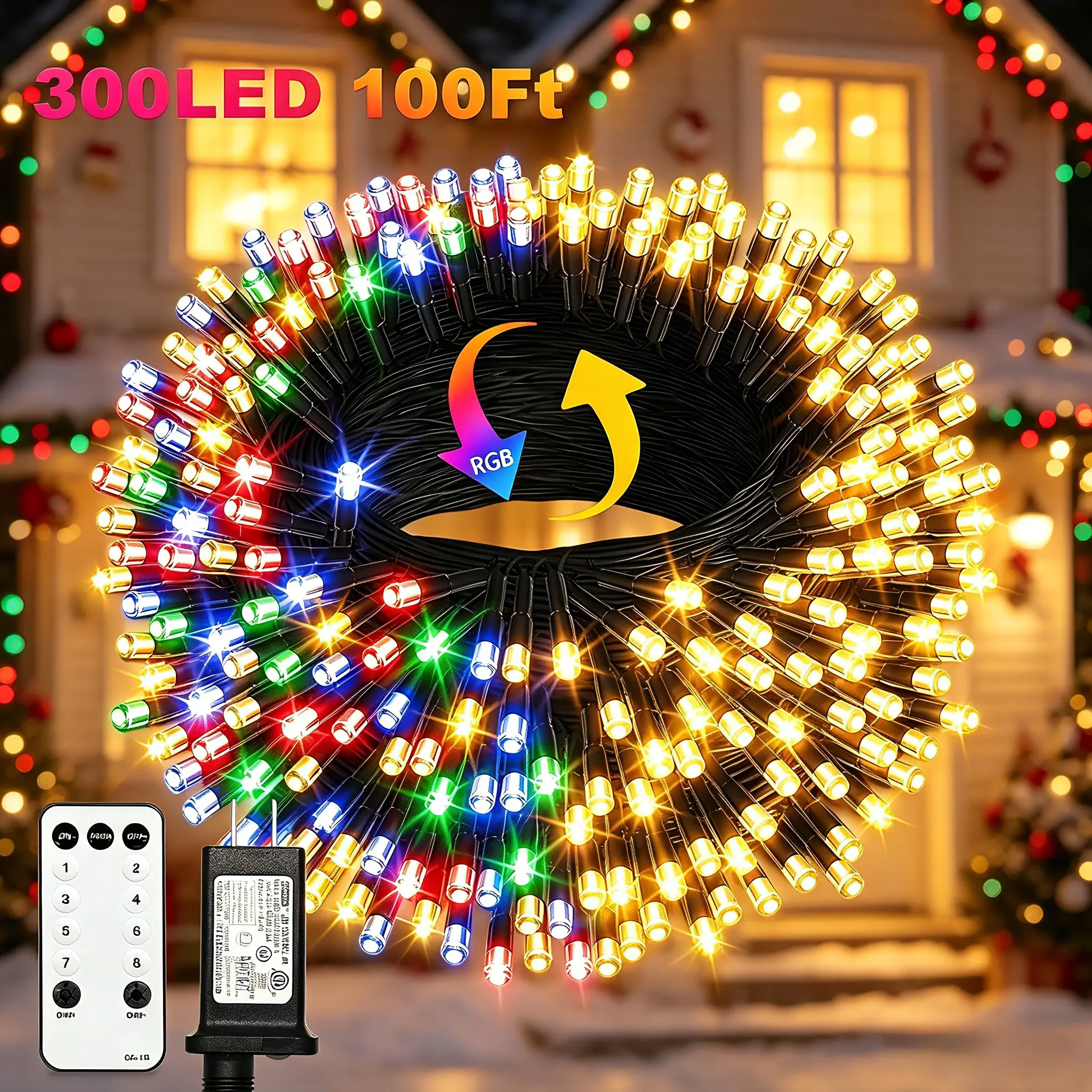 DREAMLAND 300LED 100FT Outdoor LED String Lights - Remote Control, 8 Modes, Timer, Waterproof Colored Fairy Lights, Color Changing & Decorative Holiday Lighting for Christmas Decor, Parties, Color Changing Holiday Lighting campingessentials