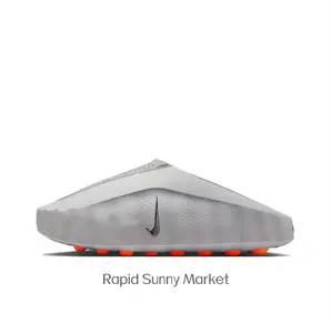 Light Grey Futuristic Mule Slides, Orange Cushioning Sphere Outsole, Perforated Upper, Sports Recovery Tech Slides