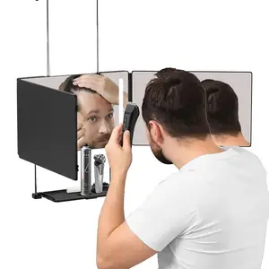 360 Self Hair Cutting Mirror LED, 3 Way Mirror with Storage Shelf, Premium HD Glass, Matte Anti-Fingerprint, 3 Color Lights, Portable Barber Mirror, Led Lighted Mirror, Led Lit Mirror