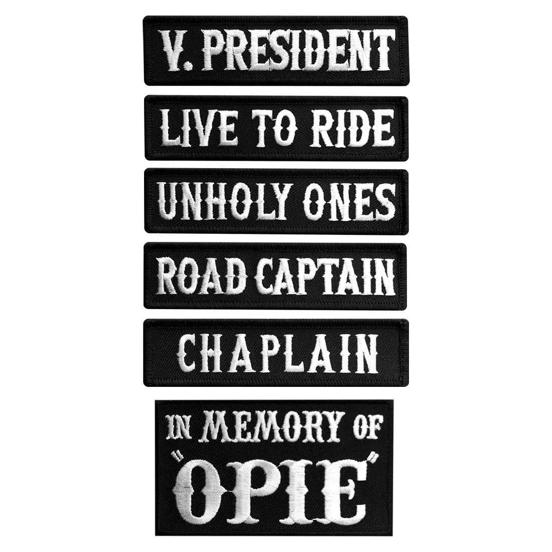 Officer Title Rank Vest Patches VP Chaplain Opie MC Biker Patch (6PC B/W Iron on Sew on)