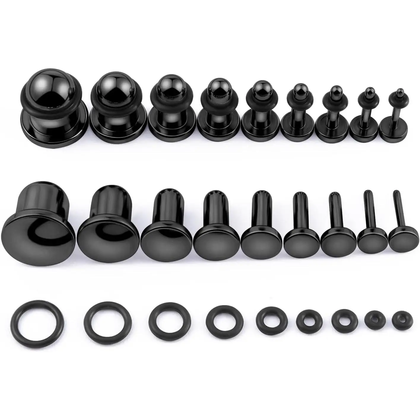 18PCS Surgical Steel Ear Stretching Kit, 14G-00G Single Flat Top Gauges Plugs, Top Grade Material Ear Expander Body Piercing Jewelry, 316L Stainless Steel, Gauge Ear Plugs
