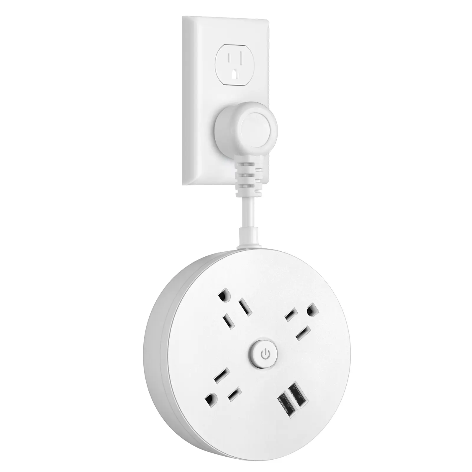 Short Extension Cord 2 inch, Short Cord Power Strip with 3 Outlets 2USB  , Flat Outlet Extender, Non-Blocking, Non-Surge Protection for Cruise Travel Dorm Kitchen Bathroom, White Usb Plug In Socket Holder