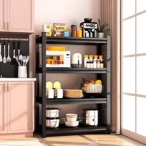 4Tier- 2000LBS Height-Adjustable Extra-Thick Carbon Steel Display Stand, Versatile Storage Rack For Glassware, Sculptures, Collectibles, Toys, Books & Cosmetics | Ideal Curio Cabinet/Bookcase For Game Rooms, Living Rooms, Bedrooms & Home Offices