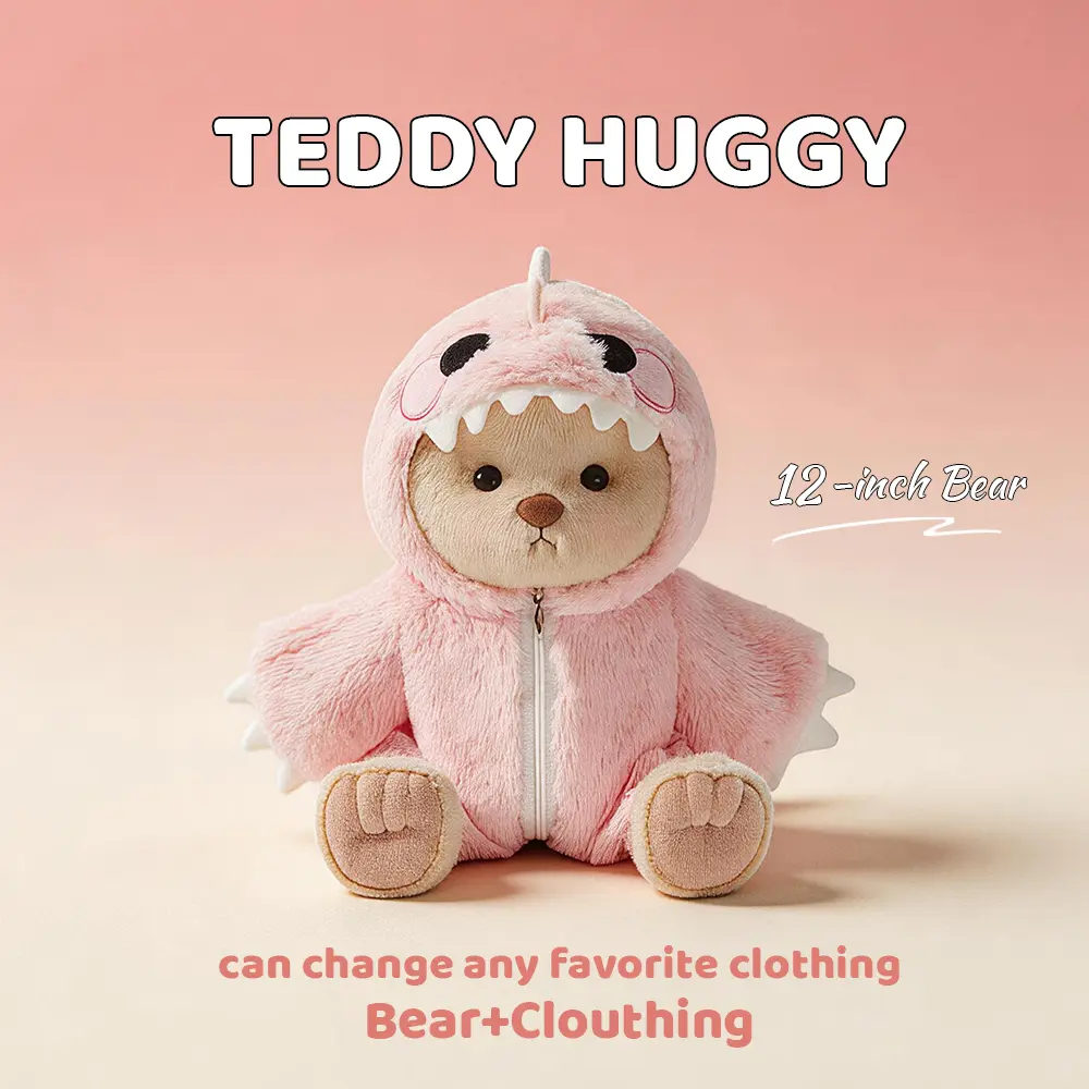 TEDDY HUGGY Adorable Teddy Bear Collection - Pink Dinosaur Outfit Paired with a Cute Teddy Bear - 12 Inches Tall - Soft Plush Toy with Movable Joints - The Perfect Gift for Any Age, Surprise Her Today Snuggle Bear Soft Cuddly Gift