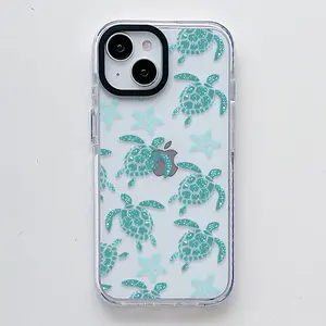Cute Sea Creature Turtle , Scratch Resistant Shockproof Protective Cover TPU Clear Soft Phone Case for iPhone 16 15 14 13 12 11 Pro Max Plus Y2k Ocean