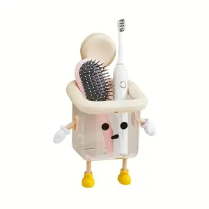 Cute DIY Toothbrush Holder, Wall-Mounted Suction Cup Organizing Storage Rack, Multi-Purpose Transparent Box for Bathroom & Kitchen Use, Bathroom Accessory Organizer, Toothbrush Holder Organizers