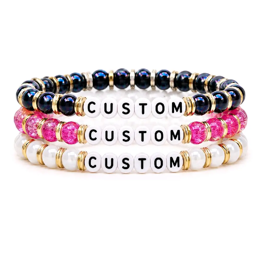 Personalized Handmade Crystal Bead Bracelet - Stretch, Custom Name, Size, Style, Color - for Couples, Anniversary, Birthday, Graduation - Adults, Kids