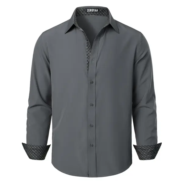 ZEROYAA Men's Regular Fit Dress Shirt Stretch Wrinkle-Free Long Sleeve Casual Business Button Up Shirts Menswear Soft Stylish Fabric,clothes for back to school,first day of school outfits