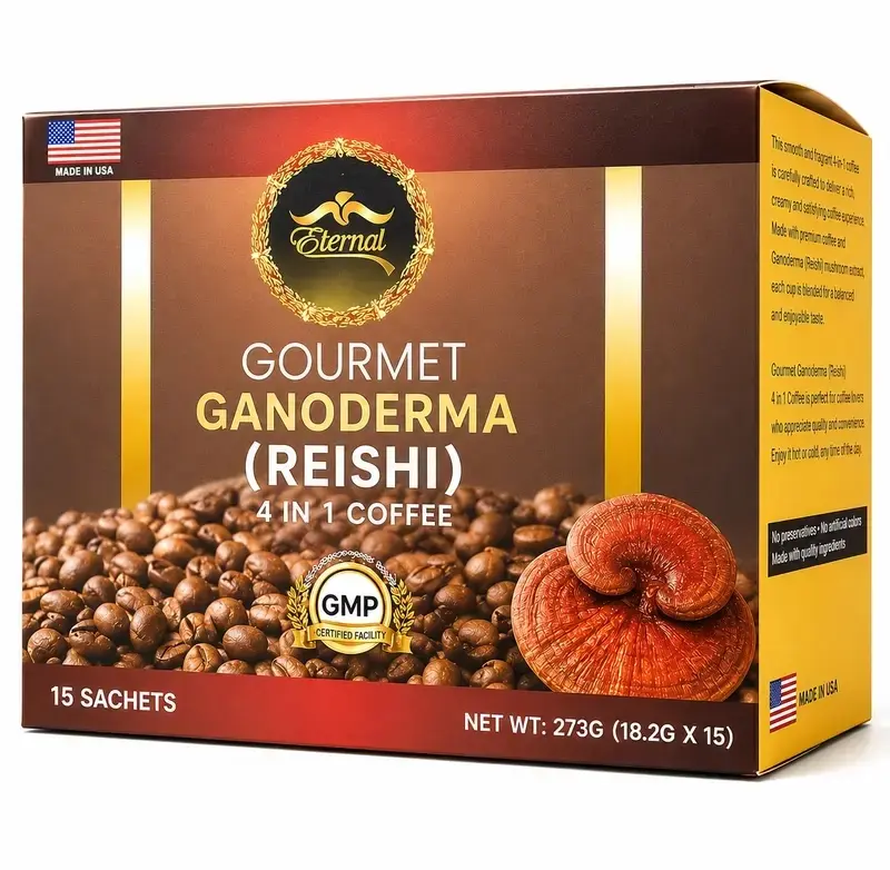Eternal Spirit Beauty Gourmet Ganoderma Reishi 4-in-1 Instant Alertness Coffee Mix Packets, 15 Sachets (0.64 Oz Each) Light Roast Beverage, Packaged Drink Mix Alternative for Energy & Focus