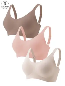 3pcs jelly seamless sports bra set, padded for lift elegant back suitable for layering wireless natural feel all day Yoga Bra