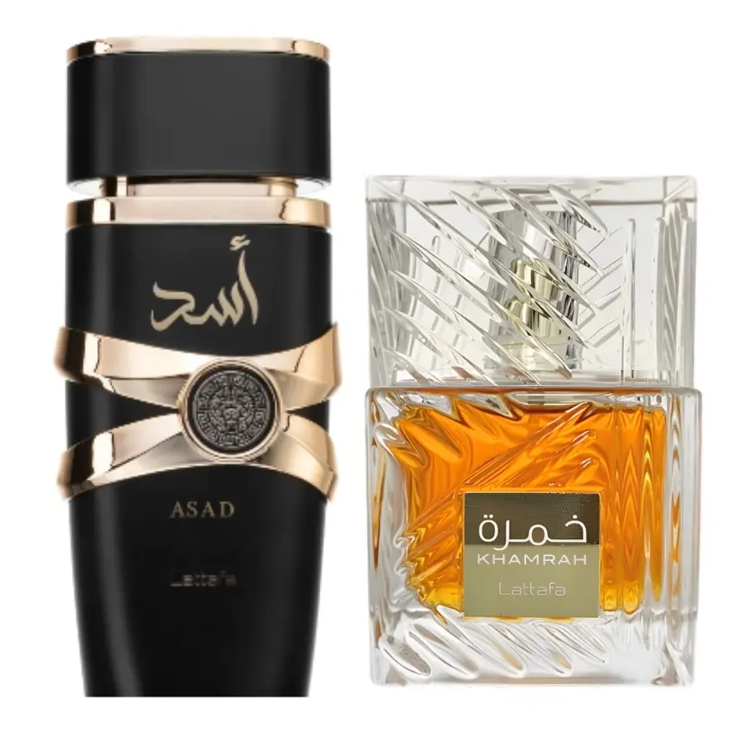 Lattafa Khamrah & Asad Multi-Pack Men's Cologne Set, 3.4oz/100ml Each, Woody Aromatic Vanilla-Flavored Bergamot-Coffee Fragrance, Packaged Men's Beauty & Personal Care Fragrance, Woody Aromatic Fragrance