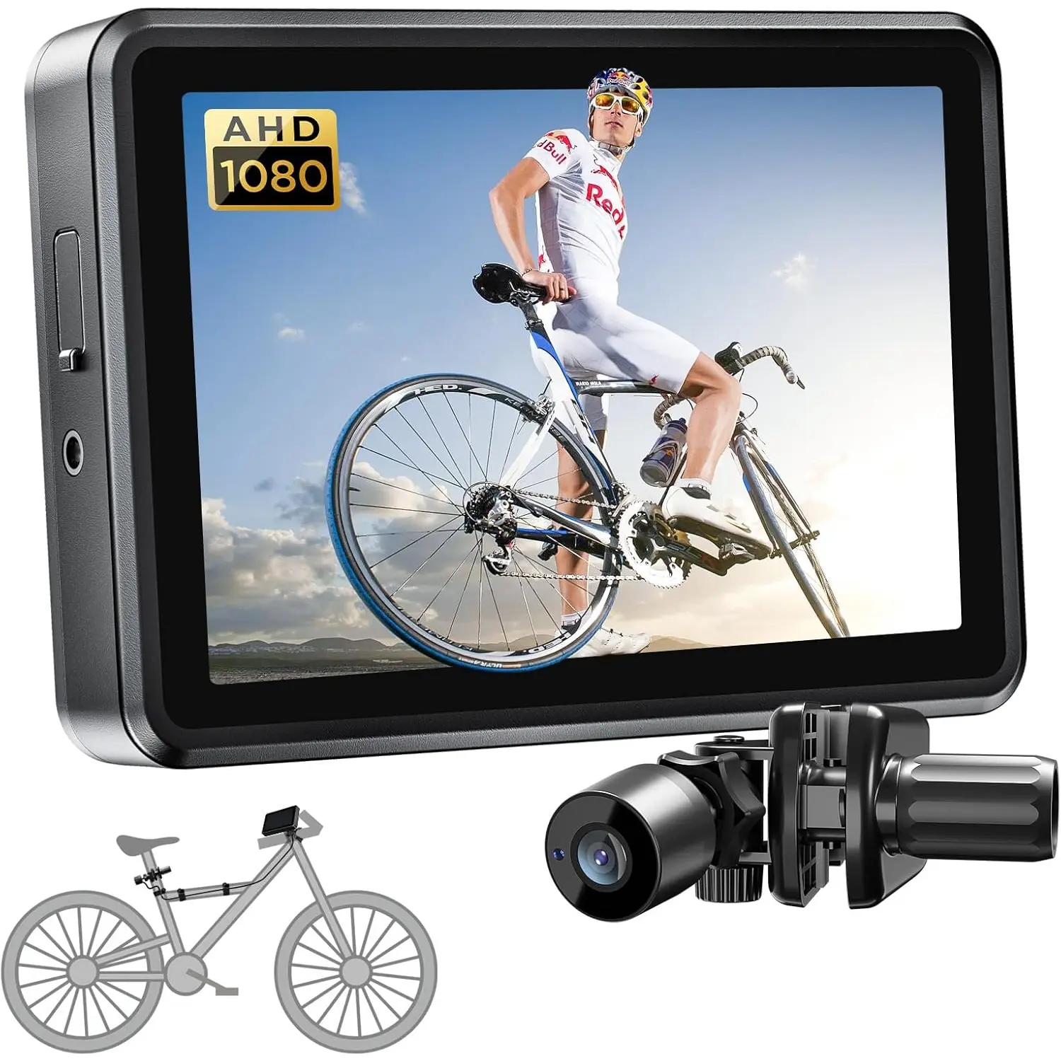 Handlebar Bike Mirror Rear View Camera with 4.3'' HD Night Vision, 145° Wide Angle, Adjustable Rotatable Bracket, Ebike Accessories, Rear View Camera Display Video Surveillance, Compatible with Mountain/Road Bikes, Dad Gift, Mtb Ebikes