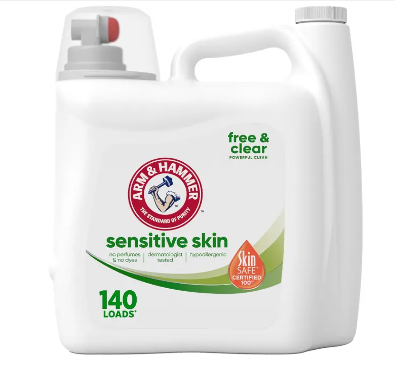 ARM & HAMMER Sensitive Skin Free & Clear Liquid Laundry Detergent | Hypoallergenic, Dye Free, Dermatologist Tested, 140 Loads, 140 fl oz