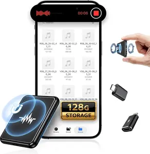 128G (9800 Hour) Voice Activated Recorder, Dual-Sided  Voice Recorder with Playback, Audio Recorder with AI-Intelligent Noise Reduction, 70H Continuous for Lectures, Meetings