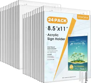 MaxGear Wall Mount Sign Holder 8.5 x 11, Clear Plastic Picture Frames with Mounting Screws, Door Sign Holders and Document Display Frame for Home, Office, Store, 24 Pack, Vertical