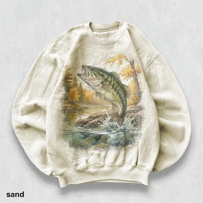 Classic Largemouth Bass Sweatshirt, Vintage 90s Lakeside Fishing Crewneck, Freshwater Angler Style, Perfect Fisherman Gift