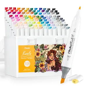 Ohuhu Alcohol Markers: Fine & Slim Broad Chisel Dual Tips - 108 Basic Colors - Alcohol-based Refillable Art Markers for Artist Adult Coloring Book Illustration Drawing Manga 108 Set - Kaala Series of Ohuhuart