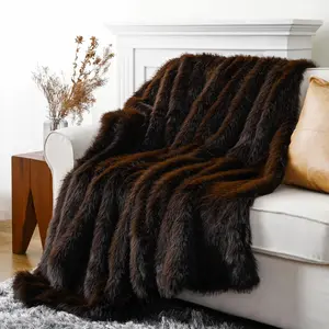 Luxury Brown Faux Fur Throw Blanket, Large Soft Warm Cozy Fuzzy Fur and Throws for Bed, Home Decor, King Size Fur Blanket with Long Pile, 60"x80"