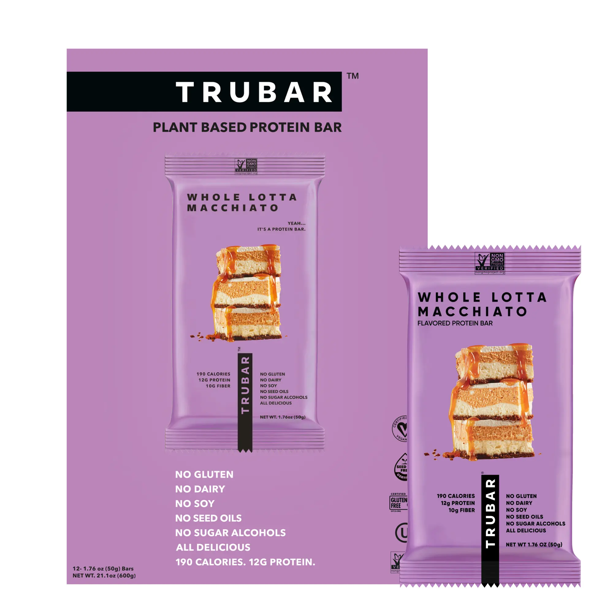 TRUBAR Vegan Protein Bar, Whole Lotta Macchiato, Gluten Free, Plant Based Protein, Dairy Free, Non GMO, Soy Free, No Sugar Alcohols, 12 CT