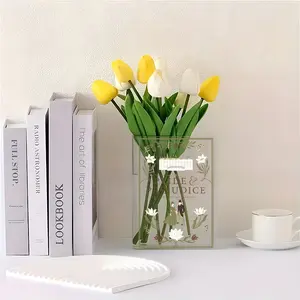 1pc Acrylic Flower Vase, Clear Acrylic Vase, Decorative Vase, Transparent Pride & Prejudice Themed Book-Shaped Acrylic Vase for Home Decor, Home Decor for Spring and Summer, Book-Style Vase For Bookshelf, Decor for Bedroom, Office