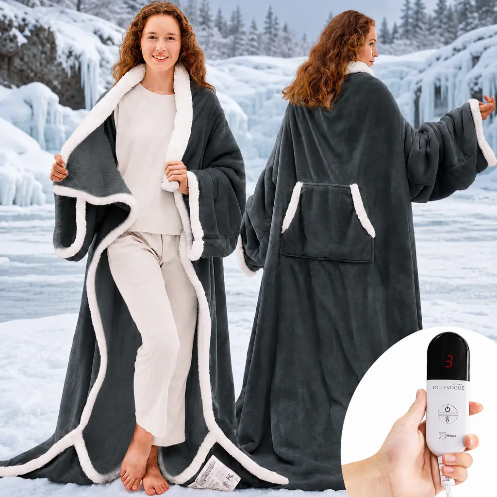 JOLLYVOGUE Wearable Heated Blanket - Heating Electric Blanket with Sleeves & Foot Pocket, Heated Throw for Adult, Birthday Gifts with 7 Heat Settings & Fixed 4h Auto Shut-Off (50 * 70 Inch), Home Office Use