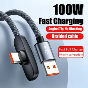 90 Degree Bent Braided Fast Charging Cable, 100w Max, 6a USB-C, Compatible with iPhone, Switch, Macbook, iPad, Xiaomi, Samsung, Huawei