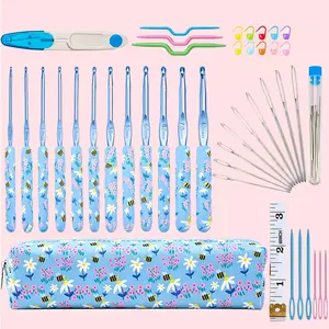 Crochet Hooks,12 Size Crochet Set,Ergonomic Crochet Hooks Set with Case for Beginner,Long Crochet Needles,Crochet Needle Kit with Blue,Crochet Needles for Beginners, DIY Projects and Craft Lovers