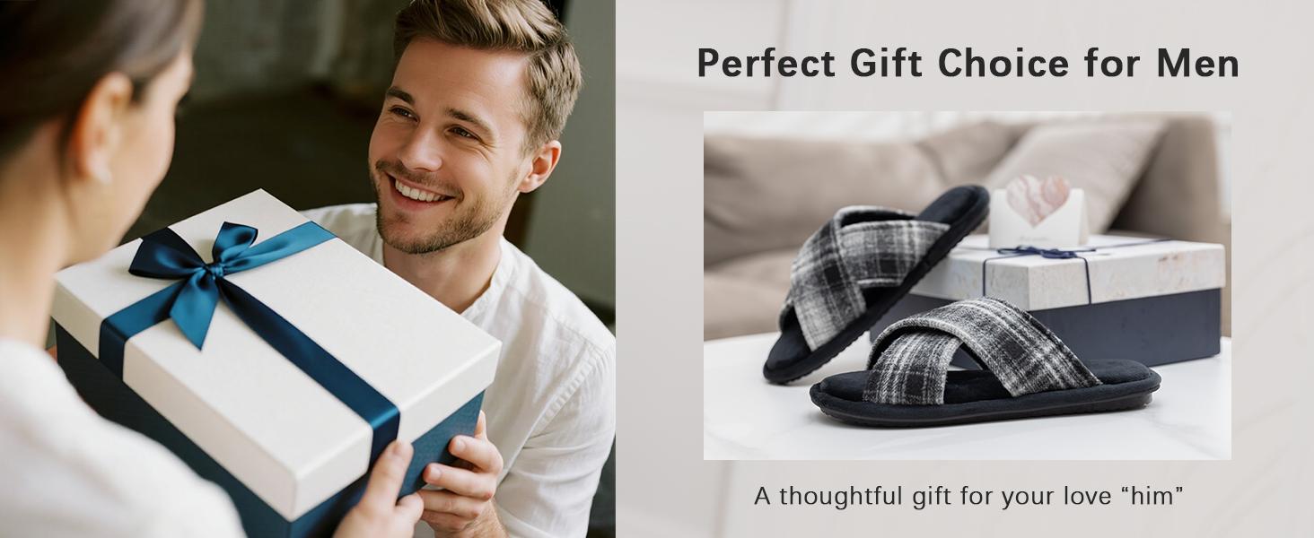 GOEWY Mens Cozy Slippers Cross Band House Slippers with Memory Foam Soft Non-slip Indoor House Shoes Summer Breathable Slipper