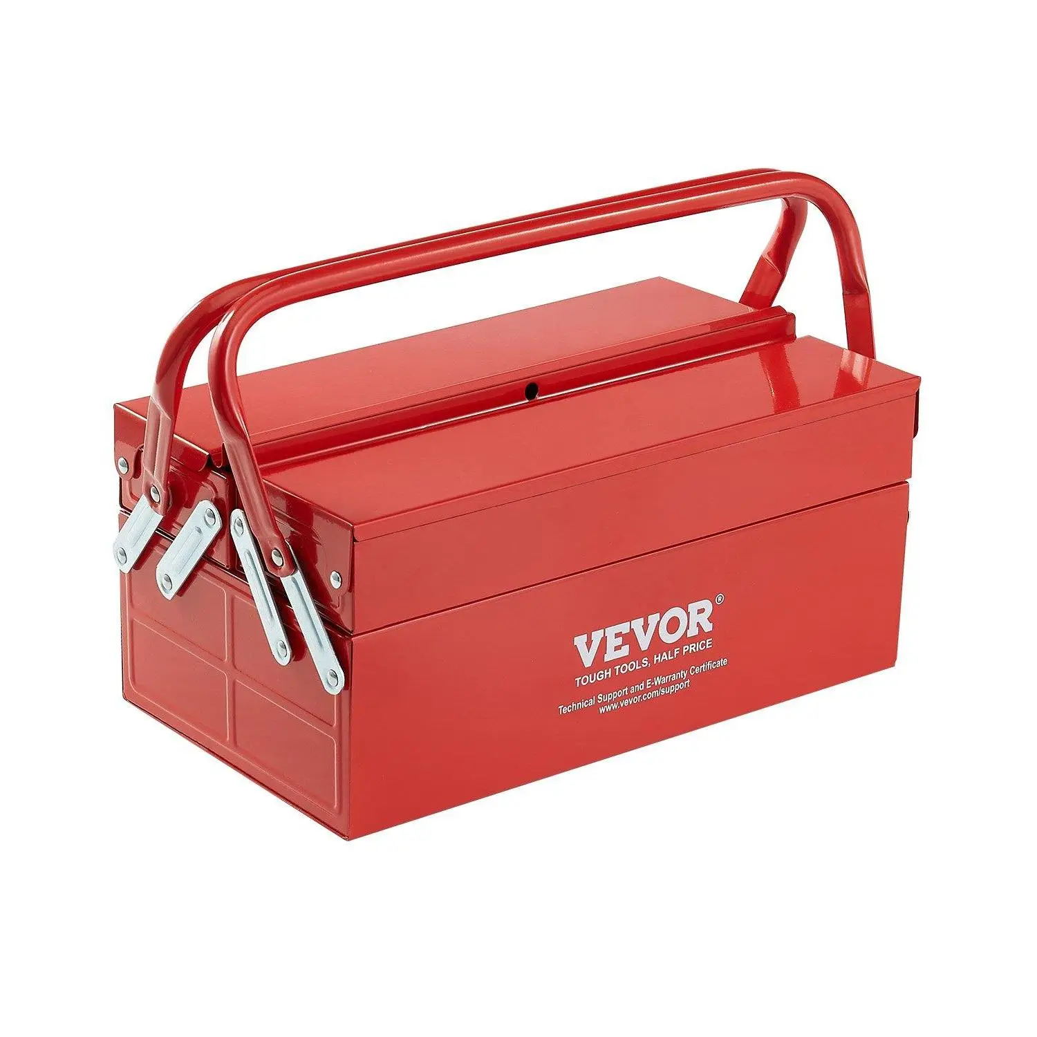 【Summerfinds】VEVOR Portable Heavy Duty Tool Box14-in 2-Tier 3-Tray Folding Cantilever Durable Metal Tool Storage Kit with HandleRed, Tool Storage Organizer