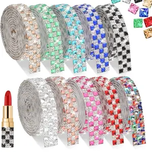Rhinestone Ribbon, Self Adhesive Rhinestone Strips with Round & Square Gems, Bedazzling Strips for DIY Crafts, Phone, Car, Clothing, Shoes, Home Decor, Wedding