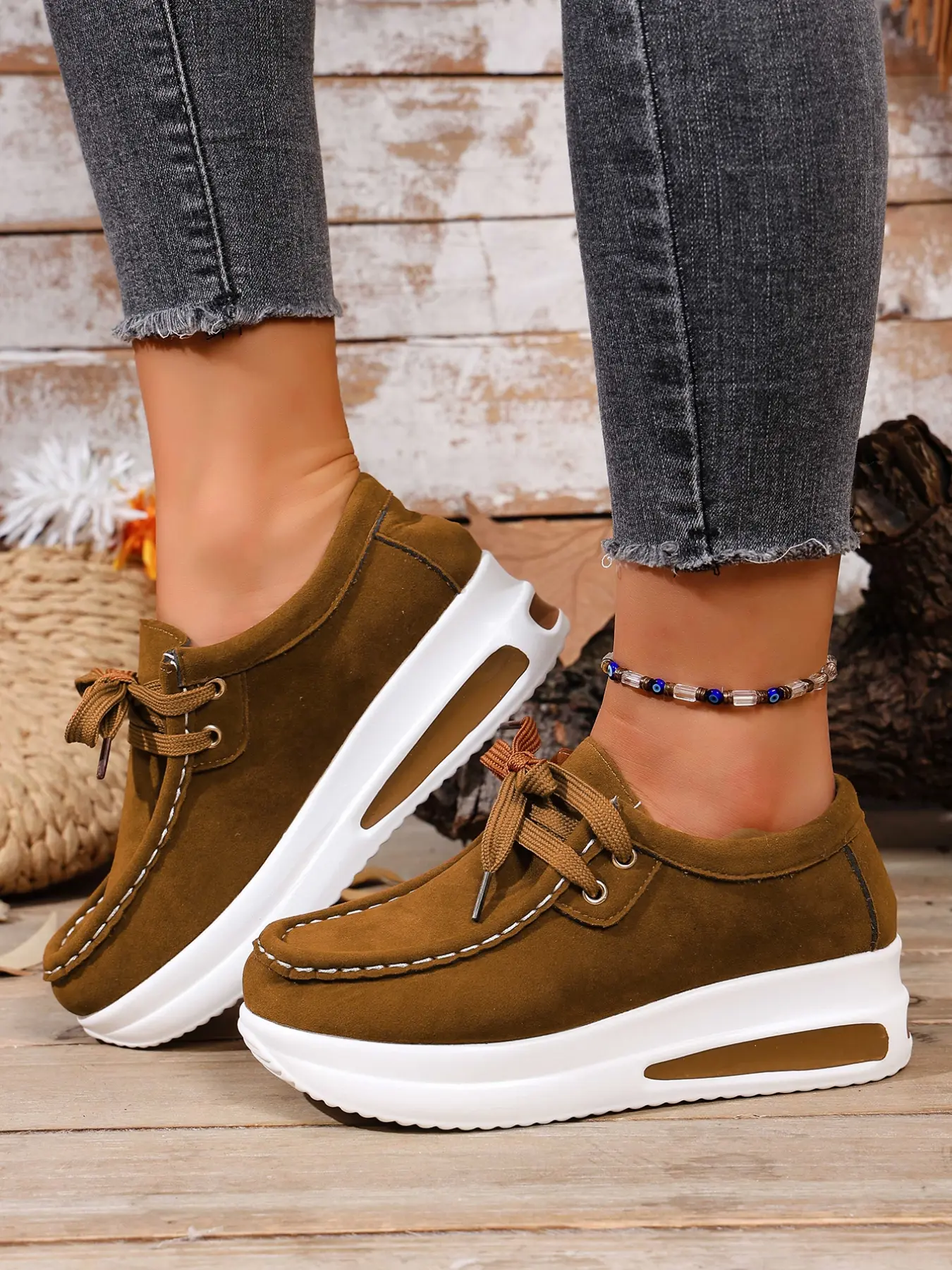 Women's Suede Lace-Up Platform Sneakers, Trainer, Sports Shoes, Black Chunky Sole Casual Walking Shoes, Platform Casual Trainers