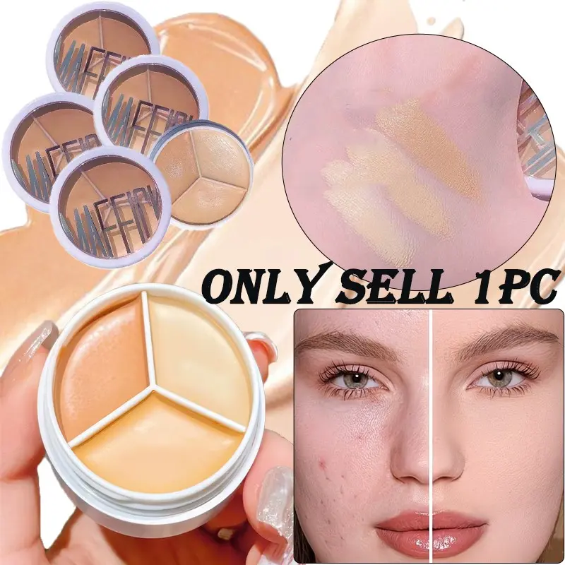 High Coverage Three-Color Concealer, Precise Flaw Correction, Full Face Concealment, Lightweight, Natural Finish, Daily Commute