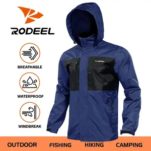 RODEEL 722 Waterproof Jacket Men Lightweight Breathable Full Zip Hooded Rainwear Durable Rain Coat Weatherproof Windbreaker For Outdoor Hiking Camping Fishing Boating Car Washing Construction Landscaping Gardening Menswear, Holiday Gift