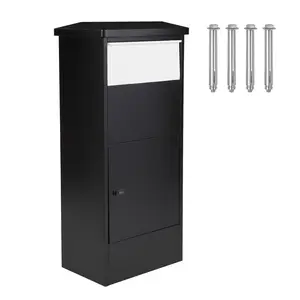 Stop porch pirates with this freestanding parcel drop box in black or white. Two sizes are available: a large 20.5 x 13.8 x 44.1 inch box and a compact 14 x 11.2 x 41.5 inch box, both with a keyless combination lock. Link in bio.